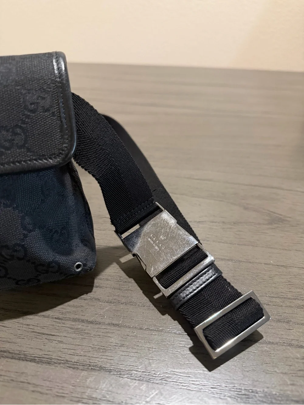 Gucci Black GG Monogram with Web Strap Belt Bag